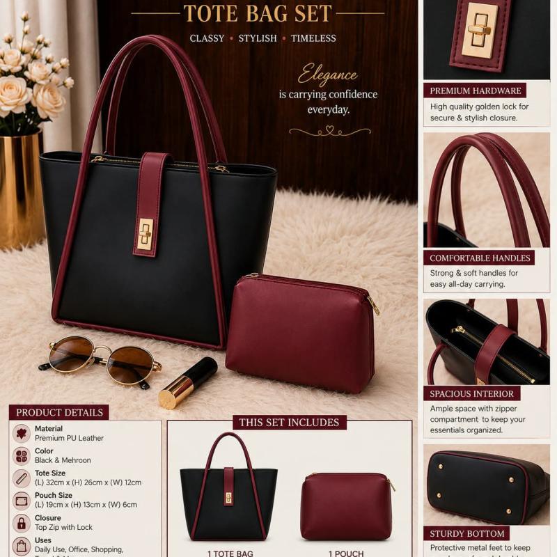 Premium Women’s Tote Handbag with Matching Pouch | Elegant Stylish Shoulder Bag | Spacious Ladies Fashion Purse for Office, Shopping & Daily Use