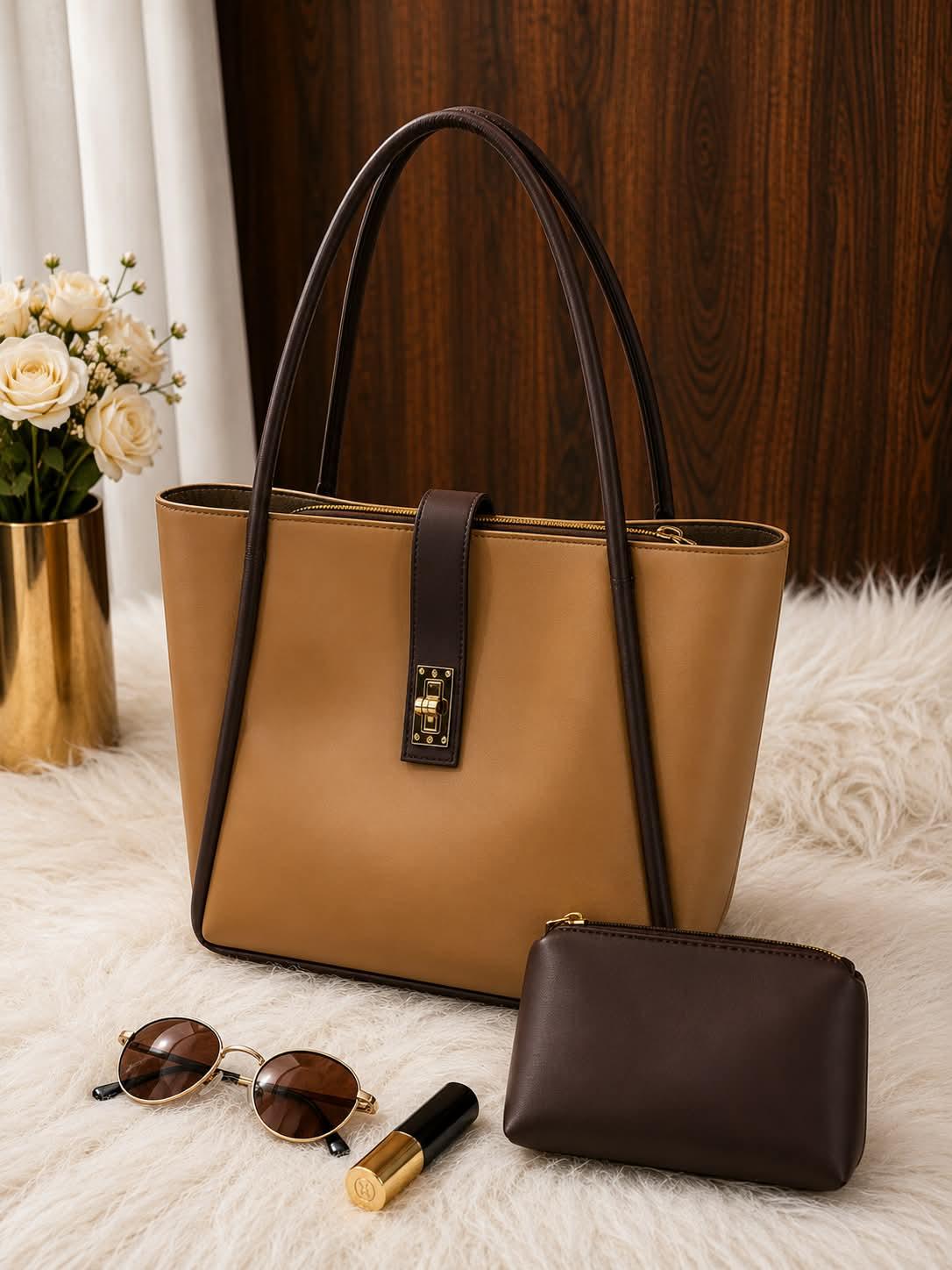 Premium Women’s Tote Handbag with Matching Pouch | Elegant Stylish Shoulder Bag | Spacious Ladies Fashion Purse for Office, Shopping & Daily Use