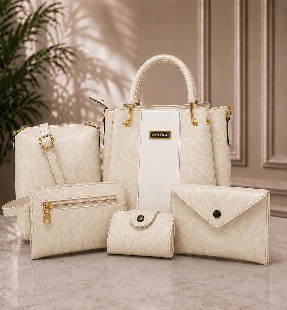 Handbag Set  JIMMY CHOO| 5-Piece Elegant Tote Bag Set | Shoulder Bag, Crossbody & Clutch | Premium Fashion Gift